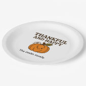 Kawaii Autumn Pumpkin Thankful Happy Thanksgiving ペーパープレート (アングル)