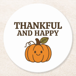 Kawaii Autumn Pumpkin Thankful Happy Thanksgiving ラウンドペーパーコースター