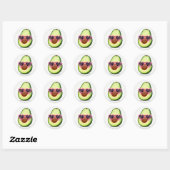 Kawaii Avocado Heart Sunglasses Sticker ラウンドシール (シート)