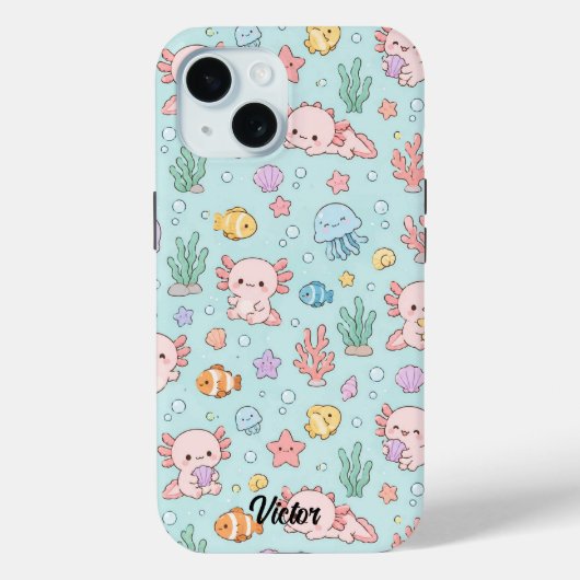 Kawaii Axolotl Ocean Pattern Phone Case Case-Mate iPhoneケース (裏面)