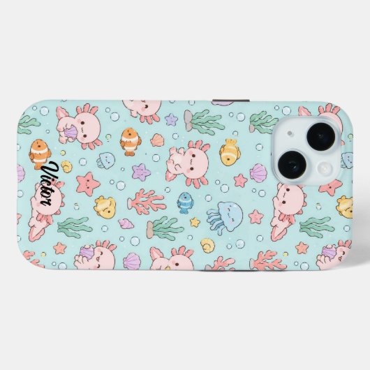 Kawaii Axolotl Ocean Pattern Phone Case Case-Mate iPhoneケース (裏面 (横))