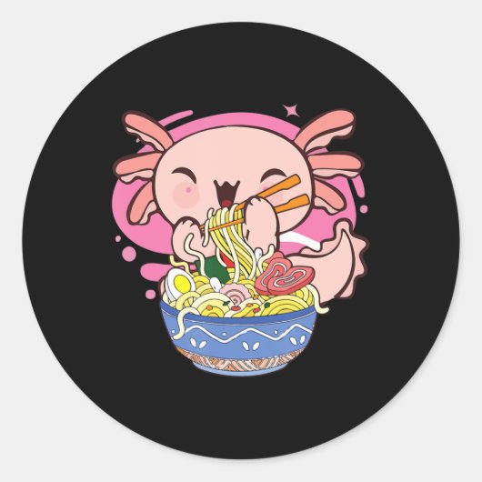 Kawaii Axolotl Ramen Japanese Anime Noodle Kids Te ラウンドシール (正面)