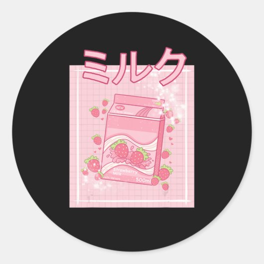 Kawaii Axolotl Strawberry Milk Shake Carton Japane ラウンドシール (正面)