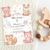 Kawaii Baby Animal 1st Birthday Invitation 招待状