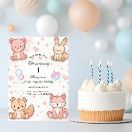 Kawaii Baby Animal 1st Birthday Invitation 招待状
