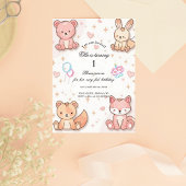 Kawaii Baby Animal 1st Birthday Invitation 招待状