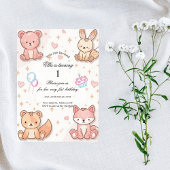 Kawaii Baby Animal 1st Birthday Invitation 招待状