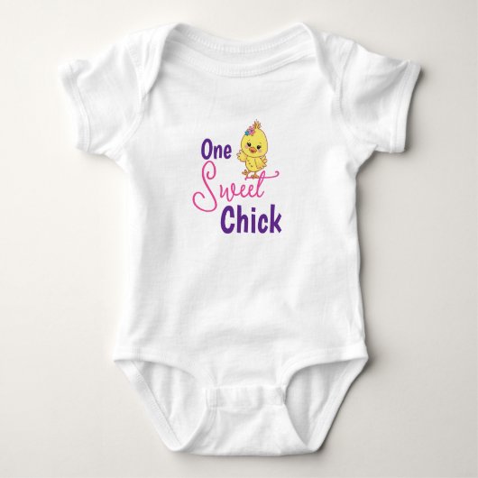 Kawaii Baby Chicks One Sweet Chick White Baby Bib ベビーボディスーツ (正面)