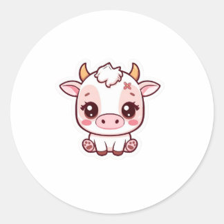 Kawaii Baby Cow Sticker – Cute Pastel Chibi Cow Vi ラウンドシール
