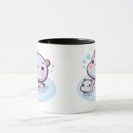 Kawaii Baby Hippos Swimming Mug Design マグカップ (中央)