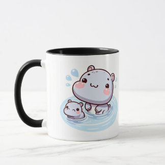 Kawaii Baby Hippos Swimming Mug Design マグカップ