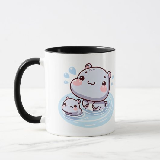 Kawaii Baby Hippos Swimming Mug Design マグカップ (左)