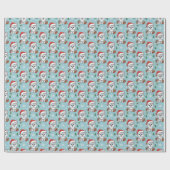 Kawaii Baby Wolf & Presents Teal Christmas Pattern ラッピングペーパー (フラット)