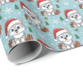 Kawaii Baby Wolf & Presents Teal Christmas Pattern ラッピングペーパー (ロールコーナー)