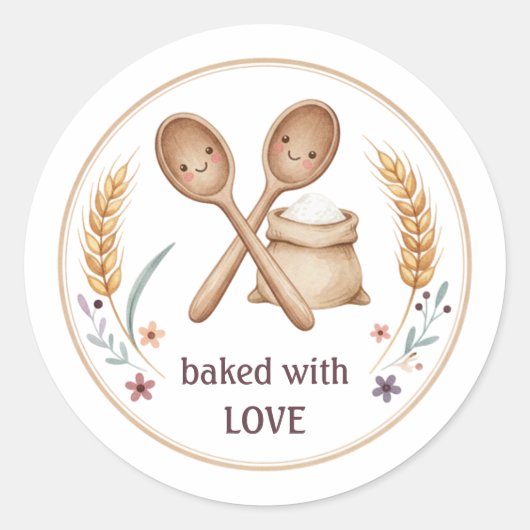 Kawaii Baked With Love Bakery Label | Cute Baking ラウンドシール (正面)