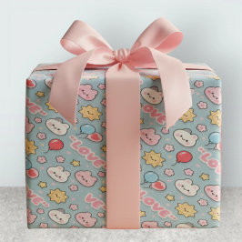 Kawaii Balloons Bunny Cherry Blossoms Pattern ラッピングペーパー