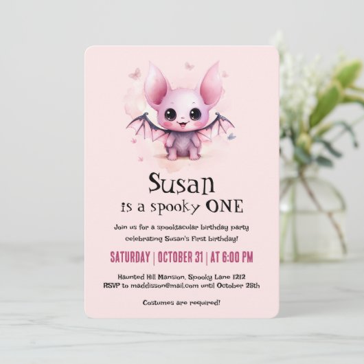 Kawaii Bat Halloween Birthday Party 招待状 (スタンド正面)