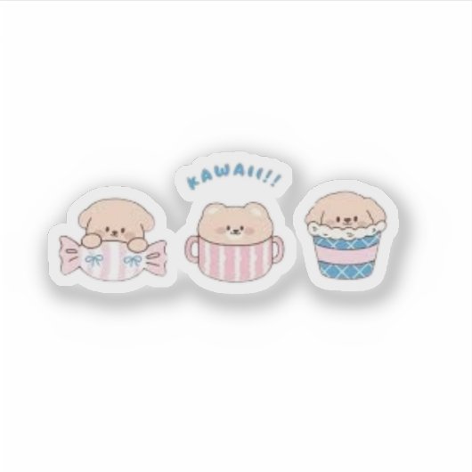 Kawaii Bear Sticker – Cute Pastel Cartoon Vinyl De シール (正面)