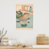Kawaii Beaver Ukiyo-e Print Funny Bathroom Japandi ポスター (キッチン)