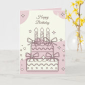 Kawaii Birthday Cake Illustration with Hearts カード (黄色い花)