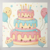Kawaii Birthday - Cute Cake and Cupcakes ポスター (正面)