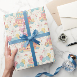 Kawaii Birthday - Cute Cake and Cupcakes ラッピングペーパー