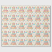 Kawaii Birthday - Cute Cake and Cupcakes ラッピングペーパー (フラット)