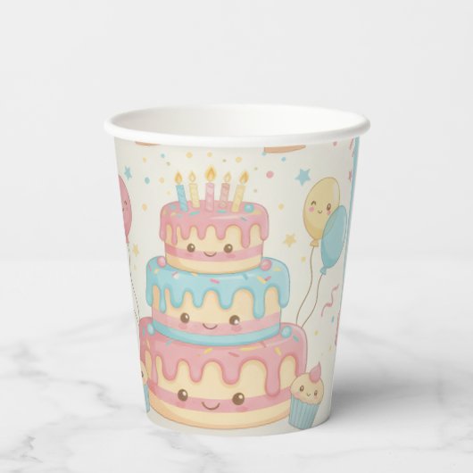 Kawaii Birthday - Cute Cake and Cupcakes 紙コップ (裏面)