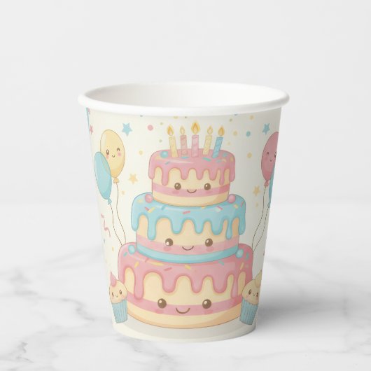 Kawaii Birthday - Cute Cake and Cupcakes 紙コップ (正面)