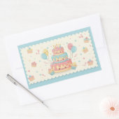 Kawaii Birthday - Cute Cake and Cupcakes 長方形シール (封筒)