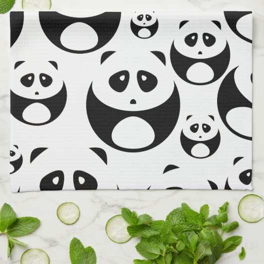 Kawaii Black and White Panda Pattern キッチンタオル (折り畳み)