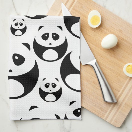 Kawaii Black and White Panda Pattern キッチンタオル (四つ折り)