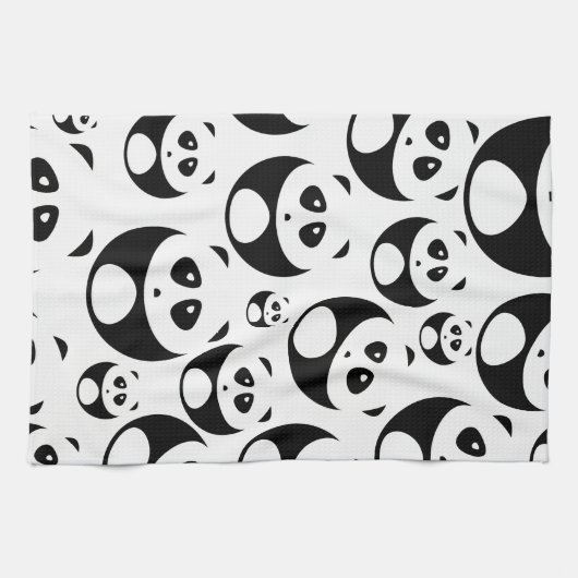 Kawaii Black and White Panda Pattern キッチンタオル (横)
