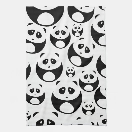 Kawaii Black and White Panda Pattern キッチンタオル (縦)