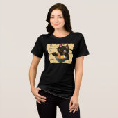 Kawaii Black Cat Eating Ramen – Cute Japanese Food トライブレンドＴシャツ (正面全面)