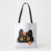 Kawaii Black Cat Peekaboo Art with Bow トートバッグ (正面)