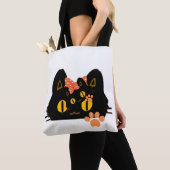 Kawaii Black Cat Peekaboo Art with Bow トートバッグ (クローズアップ)