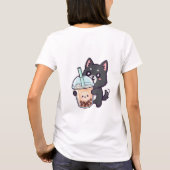 Kawaii Black Cat Sipping Boba Tea - Cute Anime Nek Tシャツ (裏面)