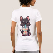 Kawaii Black Cat Sipping Boba Tea - Cute Anime Tシャツ (裏面)
