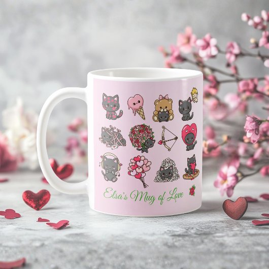Kawaii Black Cat Valentine Mug – Purrfect Love コーヒーマグカップ