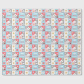 Kawaii Blossom Bunny Grid Pattern Frame ラッピングペーパー (フラット)