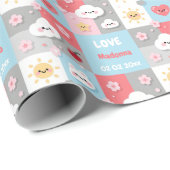 Kawaii Blossom Bunny Grid Pattern Frame ラッピングペーパー (ロールコーナー)