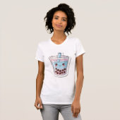 Kawaii Blue Boba Tea T-Shirt | Cute Smiling Bubble Tシャツ (正面フル)