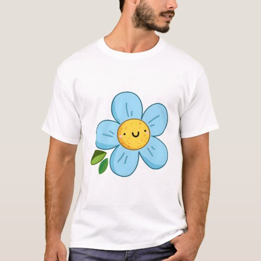 Kawaii Blue Flower Tシャツ (正面)