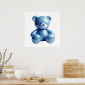 Kawaii Blue Teddy Bear Wall Art Poster for Cozy Pa ポスター (キッチン)