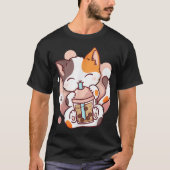 Kawaii Boba Cat Drinking Bubble Tea Tee Tシャツ (正面)