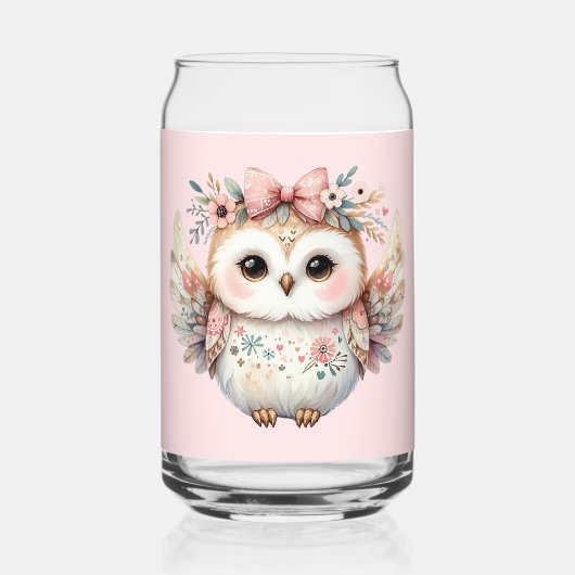 Kawaii Boho Owl Illustration ガラス缶 (正面)