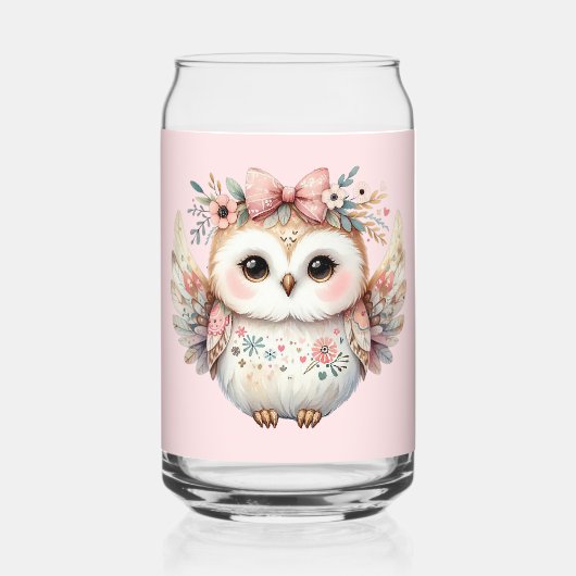 Kawaii Boho Owl Illustration ガラス缶 (裏面)
