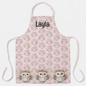 Kawaii Boho Owl Illustration Pink エプロン (正面)