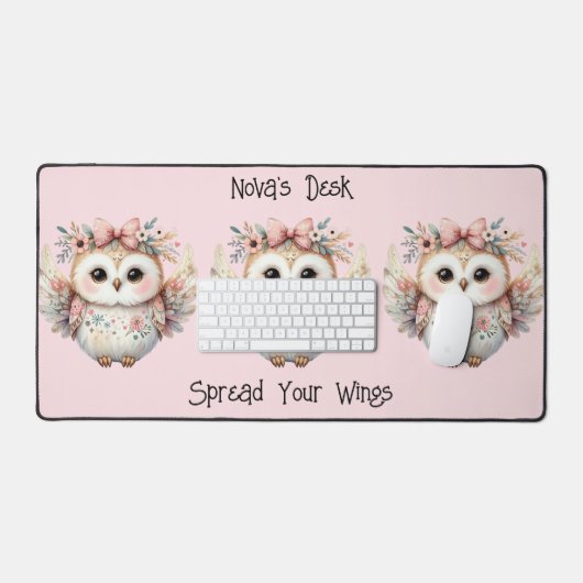 Kawaii Boho Owl Illustration Pink デスクマット (キーボード&マウス)